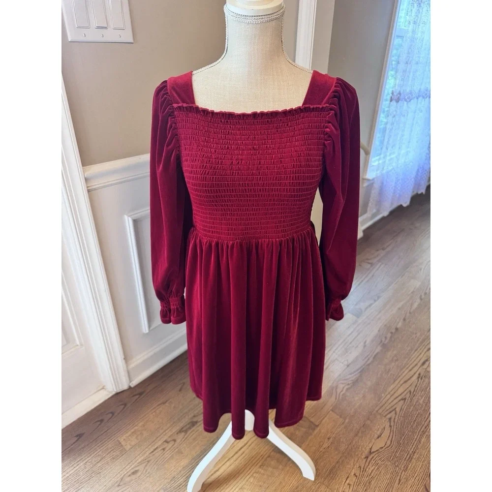 BONNIE JEAN Big Girl's 16 Red Smocked & Ruffled Velvet Dress